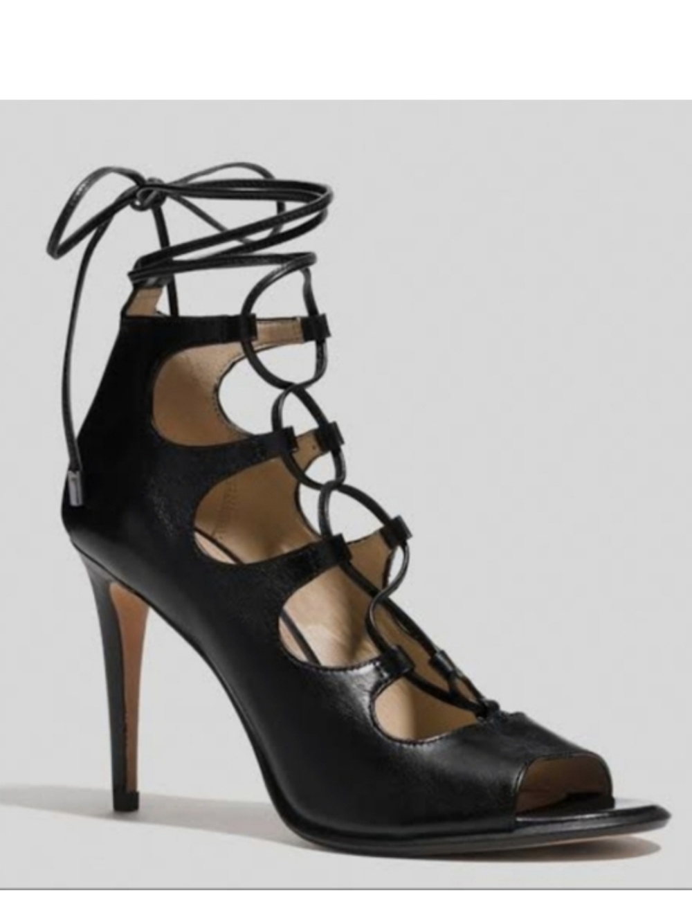 Coach Kira Lace Up Black Leather Stiletto Heel Size 8.5